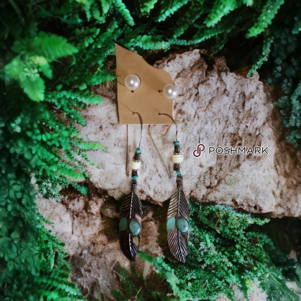 Elegant Feather Earrings with Green Accents